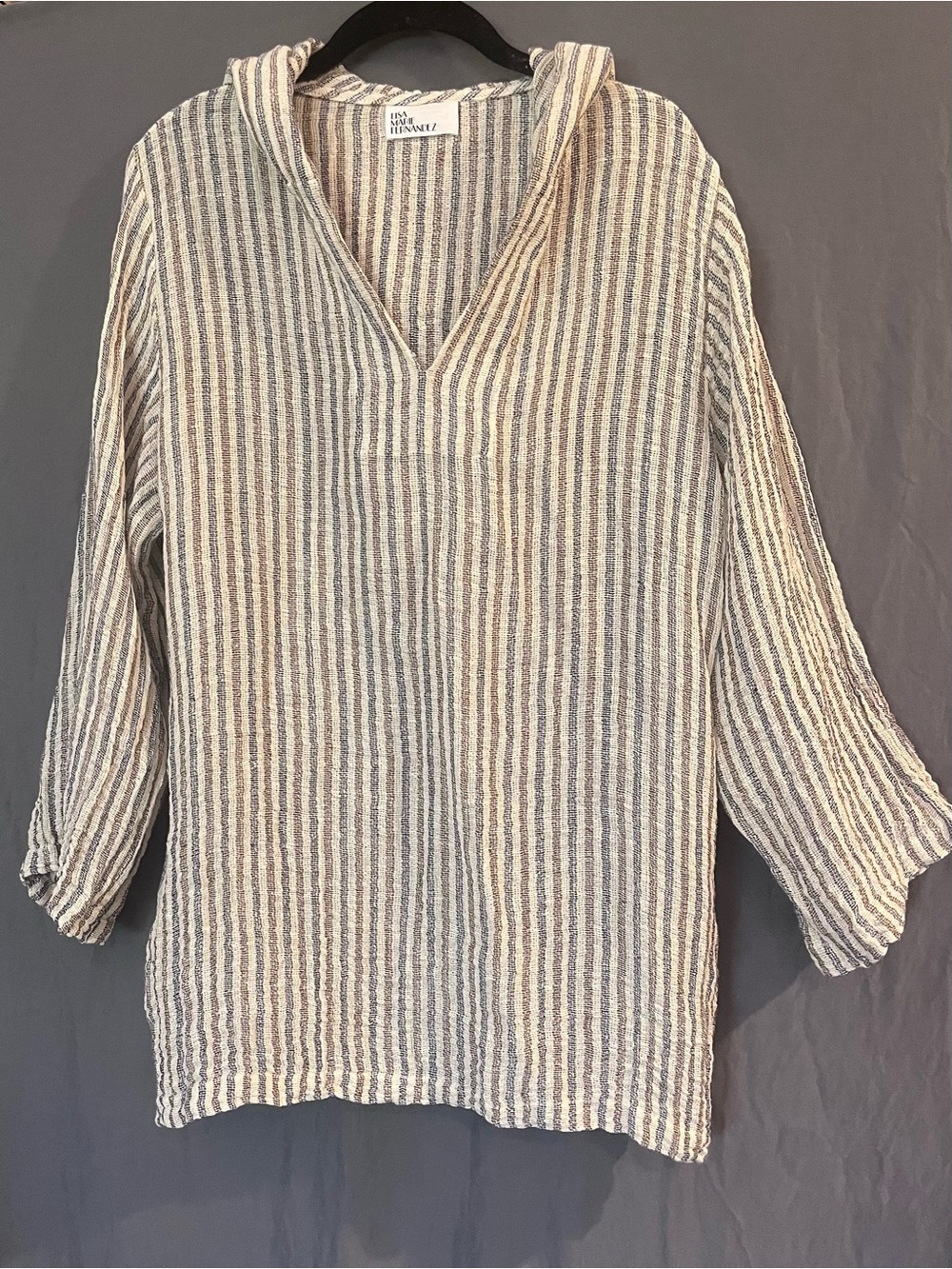 Lisa Marie Fernandez Cream  Striped Linen Hooded Swim Coverup